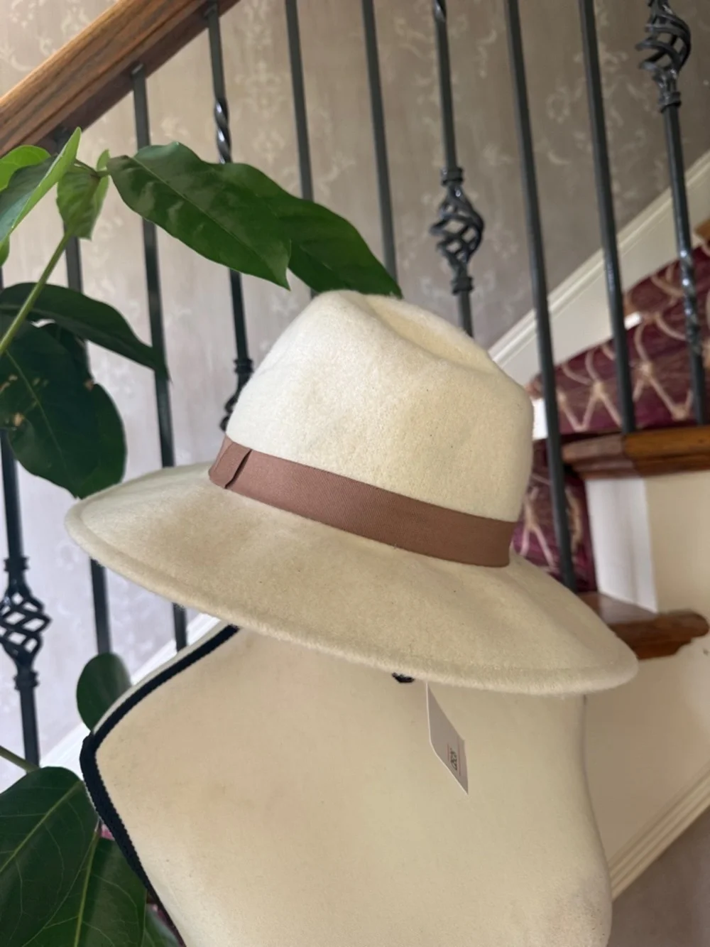 ASOS classic ladies wide brim, hat with brown trim NWT cream